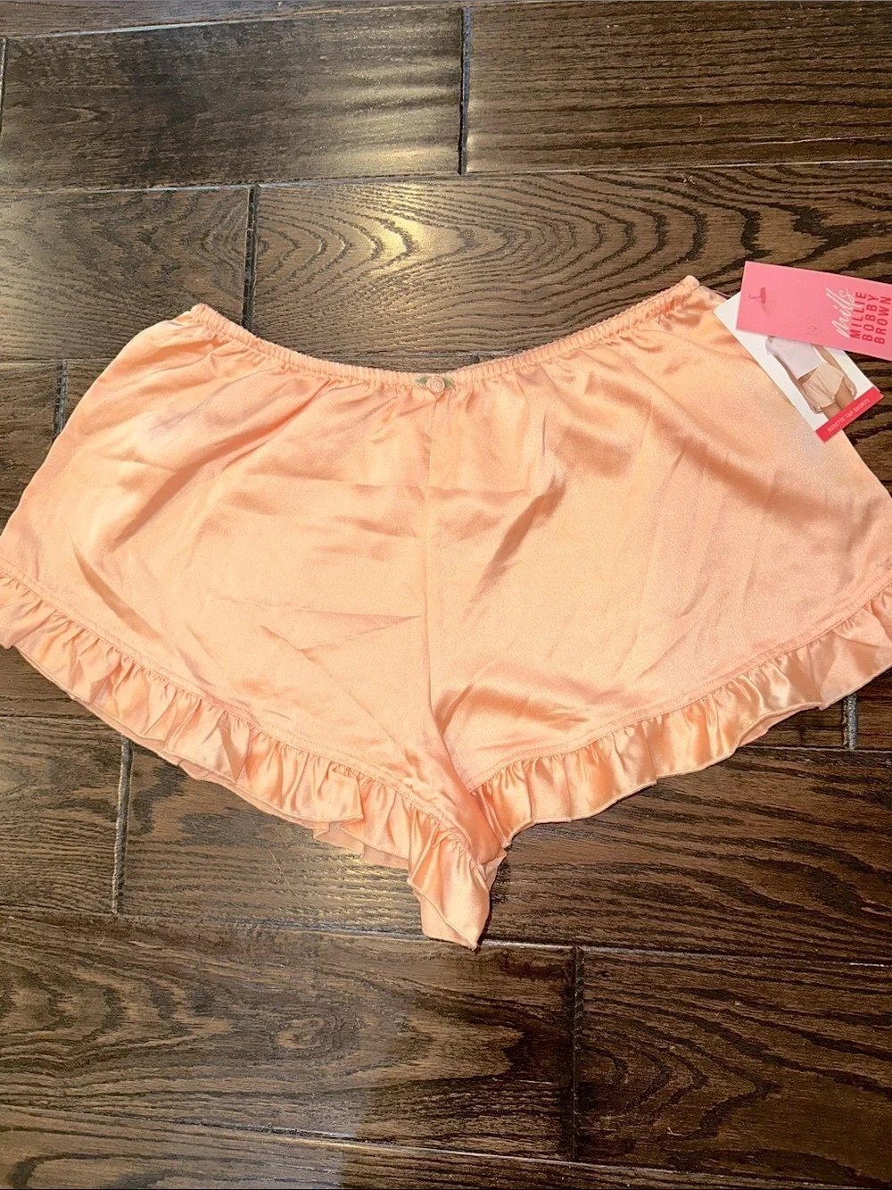 Milly Bobby brown Peach Ruffle Satin Sleep Shorts  size medium new with tags